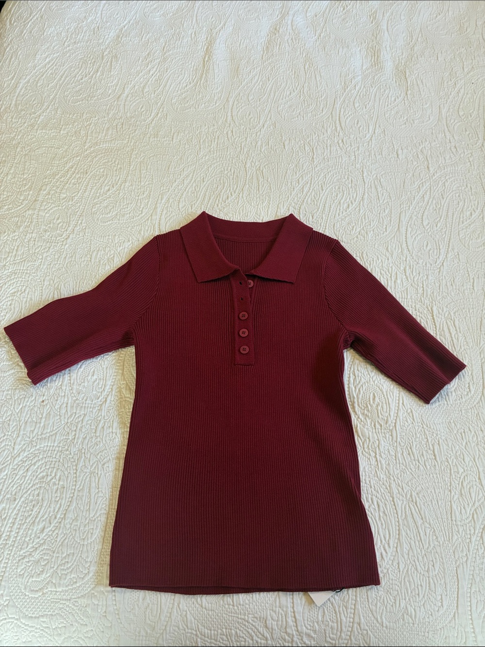 NWT Ribbed Polo Top in Burgundy
